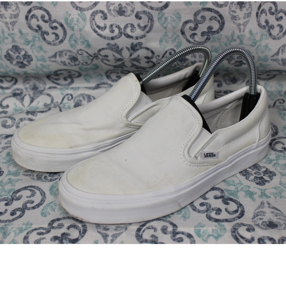 Vans Slip On White Canvas Casual Sneakers Shoes Men 7 Women 8.5